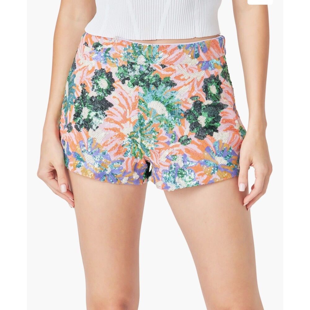 Endless Rose Sequin High Waist Purple Pink Green Multi Shorts XS NWT $185